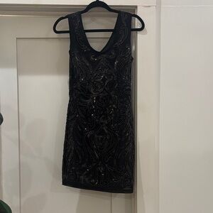 Verty Black Mini Dress with Gold Accents
